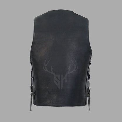 premium leather vest men, men's motorcycle apparel, biker outerwear cowhide, vest for road warriors, leather biker fashion

