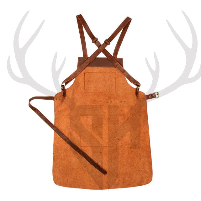 handcrafted leather apron, Staghide leather work apron, leather apron for metalworkers, adjustable leather apron for crafts, comfortable leather apron

