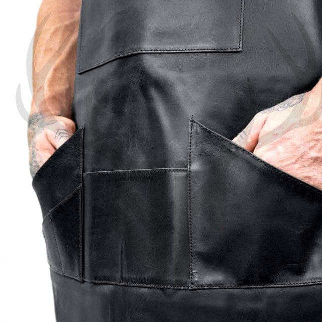 leather apron for men, leather workshop apron, black leather apron for tools, durable leather apron, apron with multiple pockets

