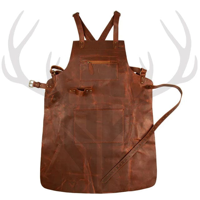leather apron with zip pocket, cross-back leather apron, chef leather apron, leather apron for woodworkers, professional leather apron

