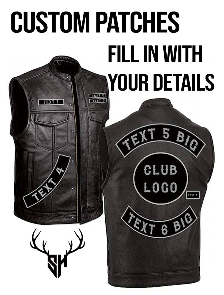 Motorcycle Club Leather Vest with Side Laces - Customizable Staghide 