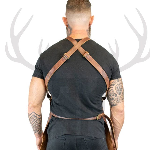 premium leather apron for chefs, tool storage leather apron, heavy-duty leather work apron, leather apron with towel loop, customizable leather apron

