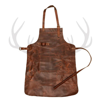 premium leather apron for woodworking, durable leather apron for chefs, vintage leather workshop apron, custom leather tool apron, Staghide brown leather apron

