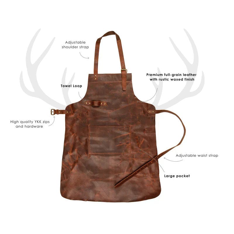 real leather apron with adjustable straps, luxury kitchen apron full grain leather, barista leather apron brown, protective leather apron for work, men's handcrafted leather apron

