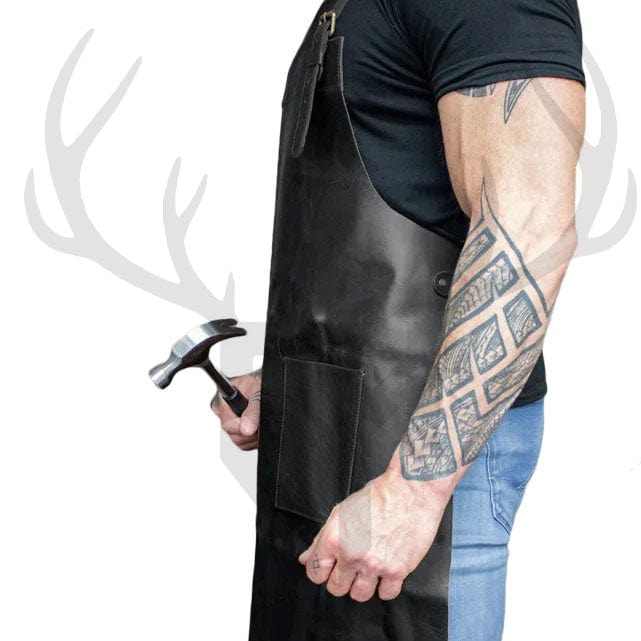 stylish leather apron, heavy-duty leather apron, leather BBQ apron, leather apron for tools, apron with neck and waist straps

