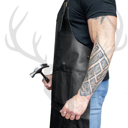 stylish leather apron, heavy-duty leather apron, leather BBQ apron, leather apron for tools, apron with neck and waist straps

