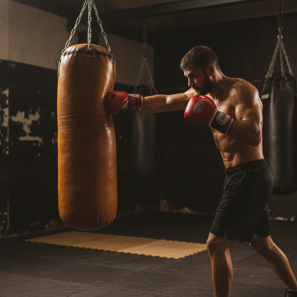 Vintage Titan Tan Leather Punching Bag – Premium Cowhide Heavy Bag for Boxing & MMA Training